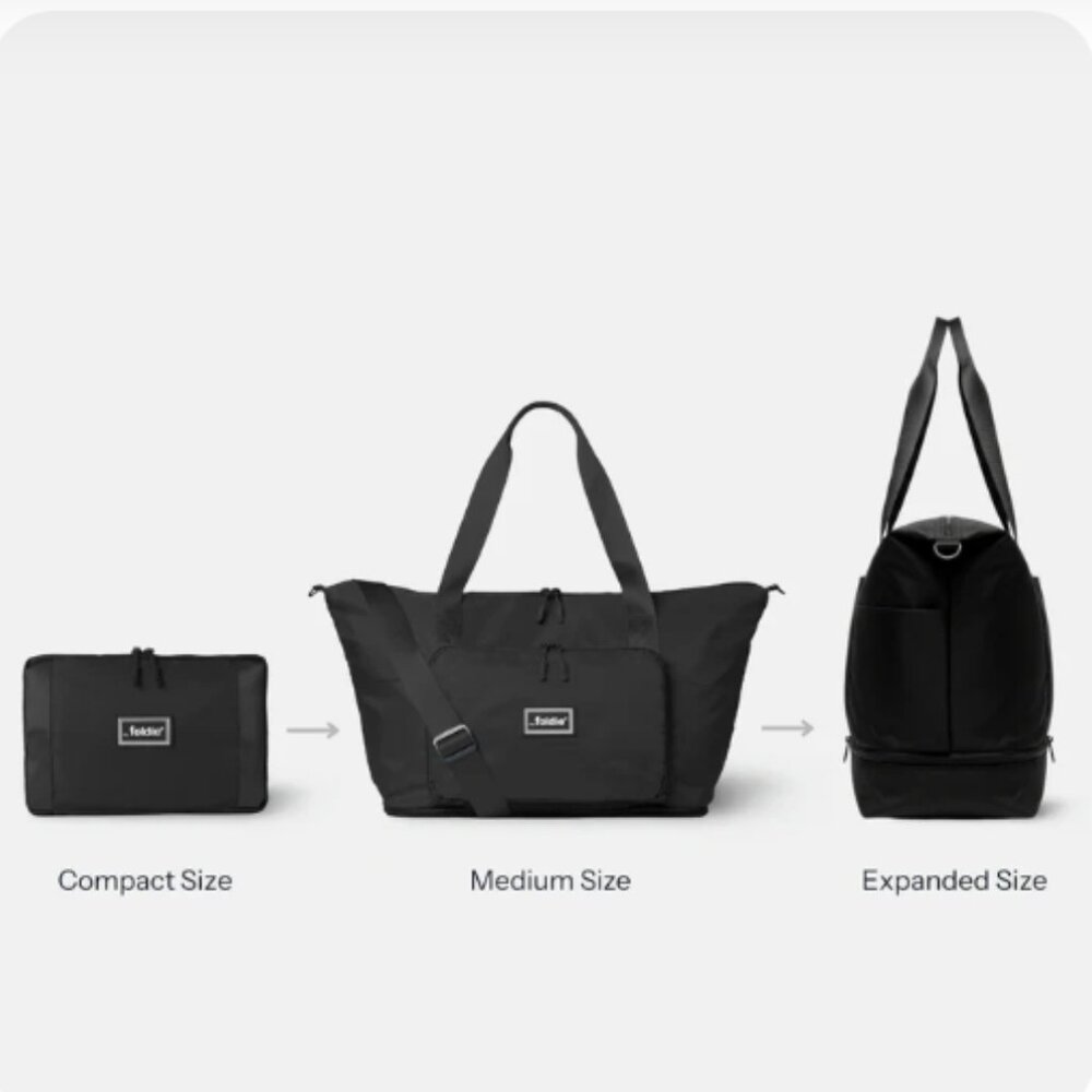 The Foldie Bag Black Unisex Foldie Travel Bag Black NWT - Picture 2 of 7